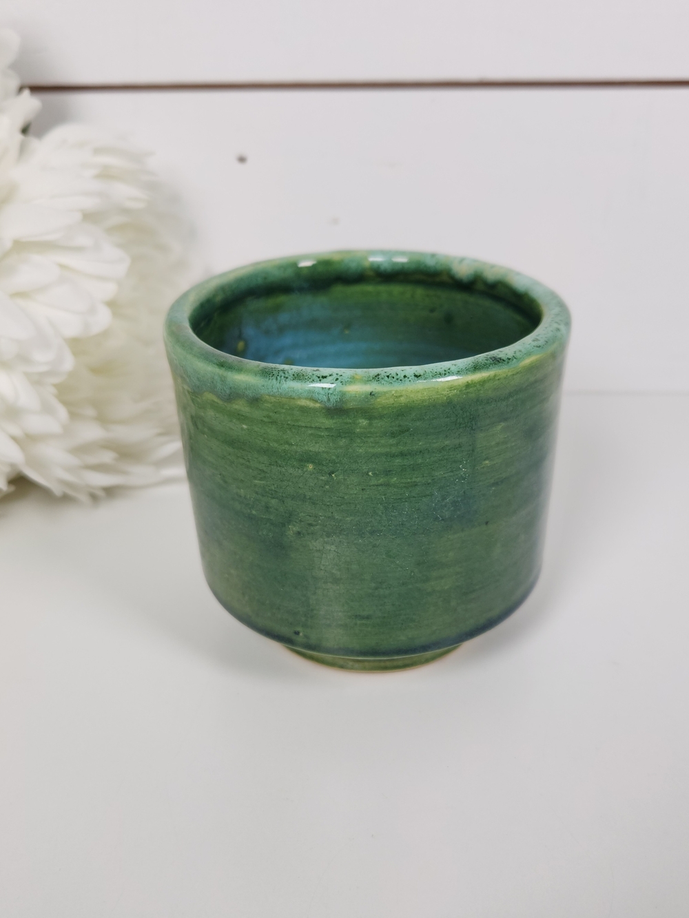 Small Vintage Green Studio Pottery Vase Vessel | Rustic Handleless Mug | Coastal